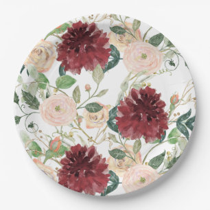 Assiettes En Carton Automne Bourgogne Chrysanthemum Rose pâle