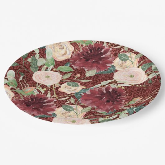 Assiettes En Carton Automne Bourgogne Chrysanthemum Rose pâle (Angle)