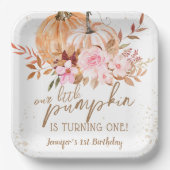 Assiettes En Carton Automne Citrouille Aquarelle Boho Girl 1er anniver (Recto)