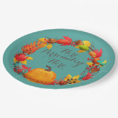 Assiettes En Carton Automne citrouille automne feuilles wreath turquoi (Angle)