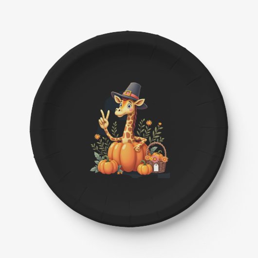 Assiettes En Carton Automne Citrouille Automne Giraffe Thanksgiving Fe (Devant)