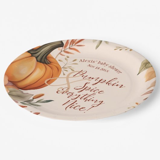 Assiettes En Carton Automne Citrouille Baby shower d'épices Automne Aq (Angle)