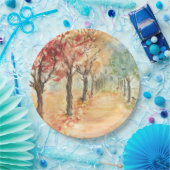 Assiettes En Carton Automne Conception de route sur plaques de papier (Fête)