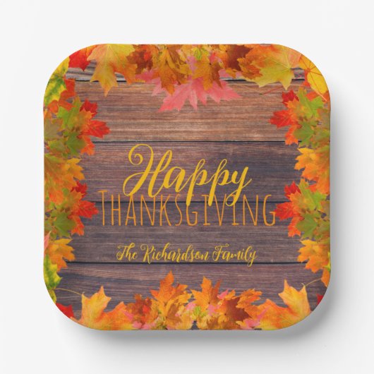 Assiettes En Carton Automne Feuilles d'automne sur le Bon thanksgiving (Recto)