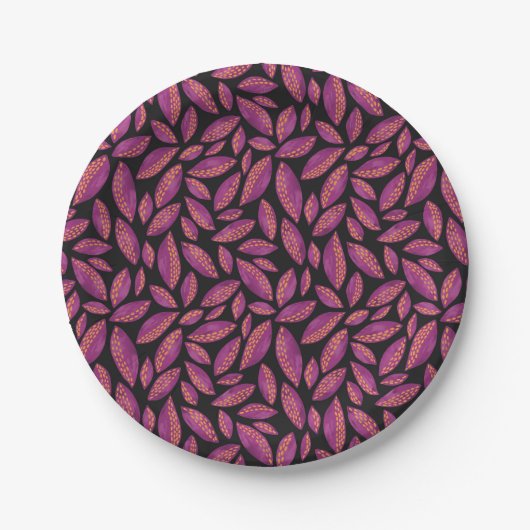 Assiettes En Carton Automne Feuilles d'automne violet et noir Motif (Devant)