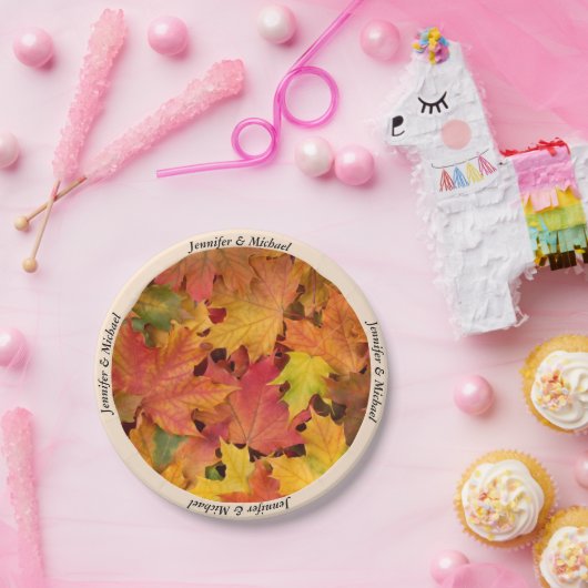 Assiettes En Carton Automne Feuilles Personnalisées Noms Mariage Récep (Fête)