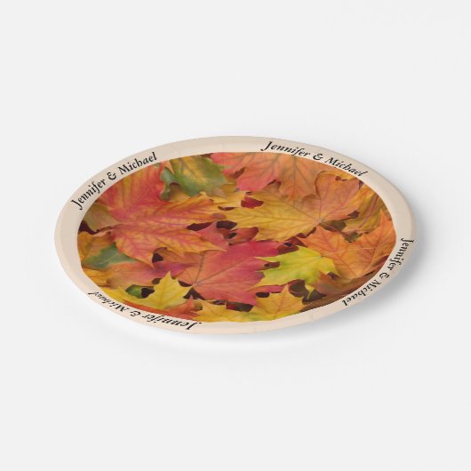 Assiettes En Carton Automne Feuilles Personnalisées Noms Mariage Récep (Angle)