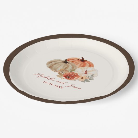 Assiettes En Carton Automne Fleurs Citrouilles Élégantes Tombant amour (Angle)