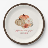 Assiettes En Carton Automne Fleurs Citrouilles Élégantes Tombant amour (Devant)