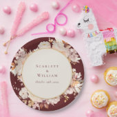 Assiettes En Carton Automne Floral Bourgogne Mariage de crème (Fête)