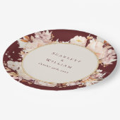 Assiettes En Carton Automne Floral Bourgogne Mariage de crème (Angle)