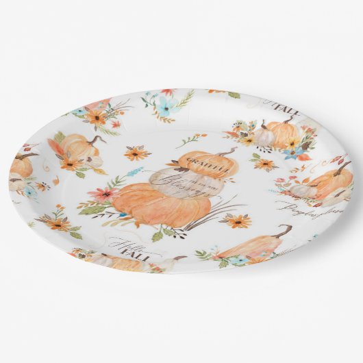 Assiettes En Carton Automne Floral Citrouille Tournesol Récolte Thanks (Angle)