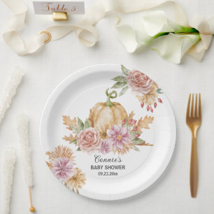 Assiettes En Carton Automne Floral Petit Citrouille sur le chemin Baby