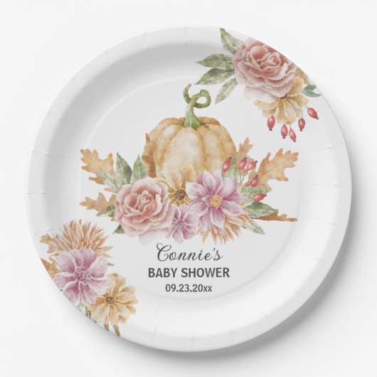 Assiettes En Carton Automne Floral Petit Citrouille sur le chemin Baby (Devant)