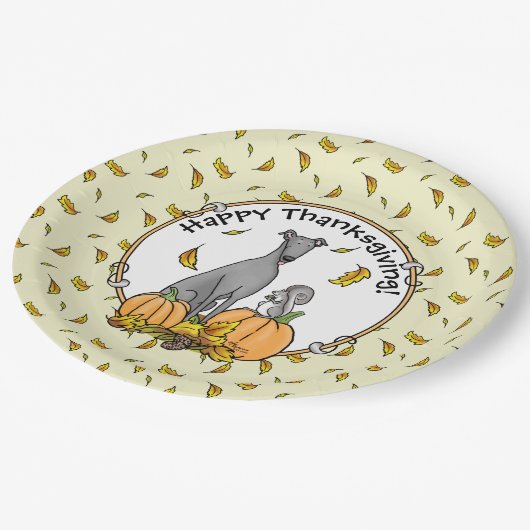 Assiettes En Carton Automne Greyhound (gris) Chien Citrouille Feuilles (Angle)
