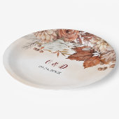 Assiettes En Carton Automne Hiver Rustique Brown Floral Mariage (Angle)
