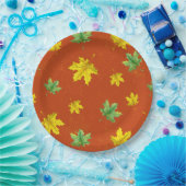 Assiettes En Carton Automne Jaune et Feuilles verts (Fête)