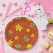 Assiettes En Carton Automne Jaune et Feuilles verts (Fête)