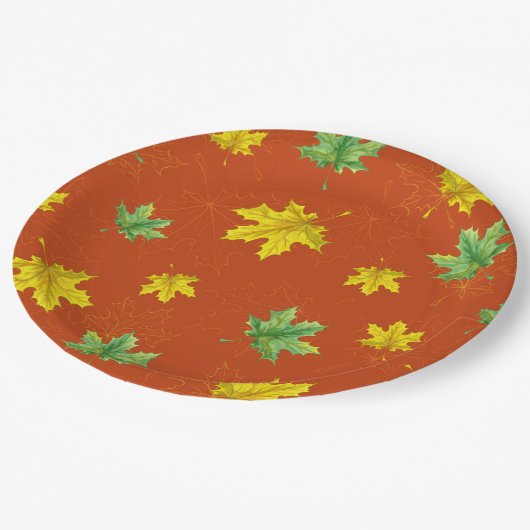 Assiettes En Carton Automne Jaune et Feuilles verts (Angle)