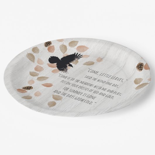 Assiettes En Carton Automne Nostalgale Poésie Ventée Feuille Crow Vol (Angle)