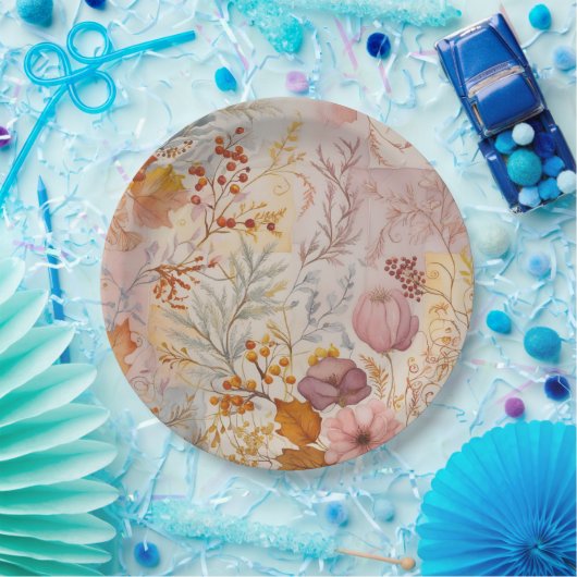 Assiettes En Carton Automne Pastel Floral Elégant Or Rose teintes (Fête)