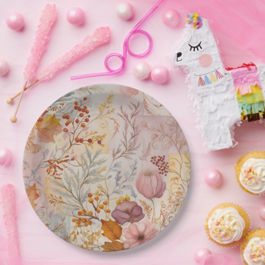 Assiettes En Carton Automne Pastel Floral Elégant Or Rose teintes (Fête)