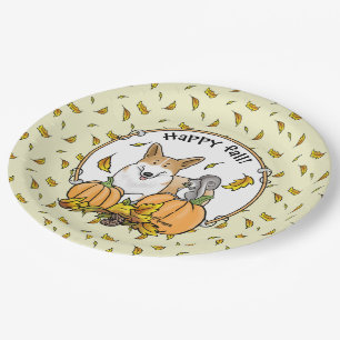 Assiettes En Carton Automne Pembroke Welsh Corgi (rouge 1) Citrouille