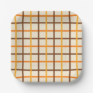 Assiettes En Carton Automne Plaid Motif en Orange Vert et Brown