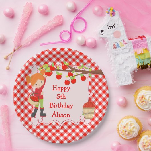 Assiettes En Carton Automne Pomme ramasser Cheveux rouges Anniversaire (Fête)