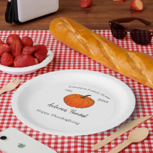 Assiettes En Carton Automne Récolte Famille Citrouille Thanksgiving