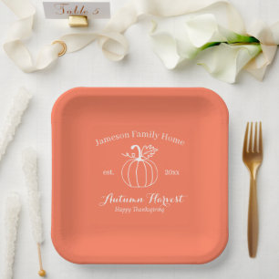 Assiettes En Carton Automne Récolte Famille Citrouille Thanksgiving