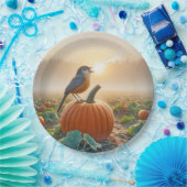 Assiettes En Carton Automne Robin chantant sur un Citrouille (Fête)