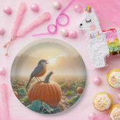 Assiettes En Carton Automne Robin chantant sur un Citrouille (Fête)