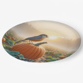 Assiettes En Carton Automne Robin chantant sur un Citrouille (Angle)