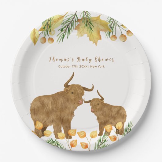 Assiettes En Carton Automne Russe Boho Highland Baby shower de vache (Devant)