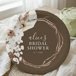 Assiettes En Carton Automne Rustique Blanc Floral Script Fête de Maria