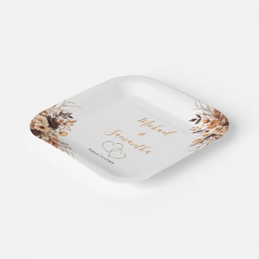 Assiettes En Carton Automne Rustique Brown et ivoire Mariage campagnar (Angulaire)