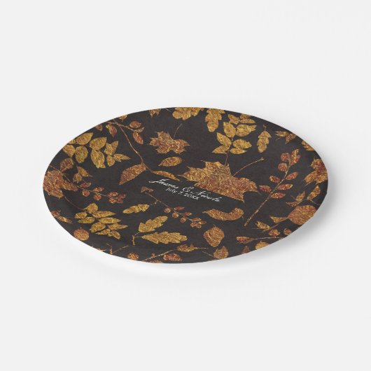 Assiettes En Carton Automne Rustique Golden Feuilles Élégant mariage (Angle)