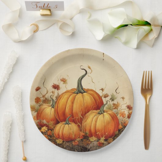 Assiettes En Carton Automne Rustique Orange Citrouille (Mariage)