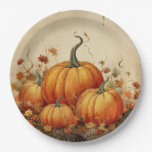 Assiettes En Carton Automne Rustique Orange Citrouille (Devant)