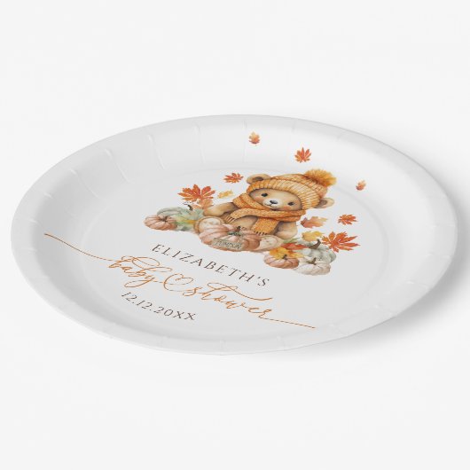 Assiettes En Carton Automne Teddy Bear avec Baby shower Citrouille (Angle)