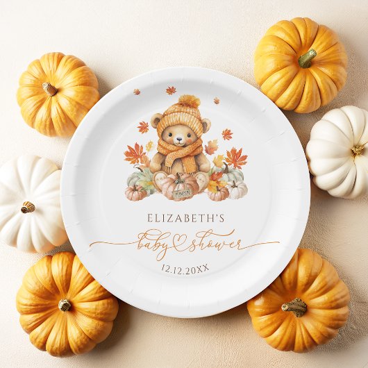 Assiettes En Carton Automne Teddy Bear avec Baby shower Citrouille