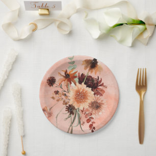 Assiettes En Carton Automne Terracotta Boho Floral Bouquet Plaques de 