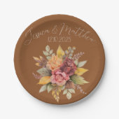 Assiettes En Carton Automne Terracotta Rustic Watercolor Mariage (Devant)
