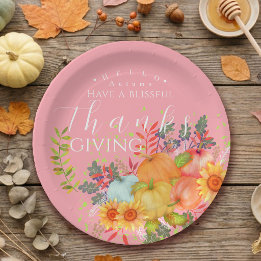 Assiettes En Carton Automne Thankgiving rose