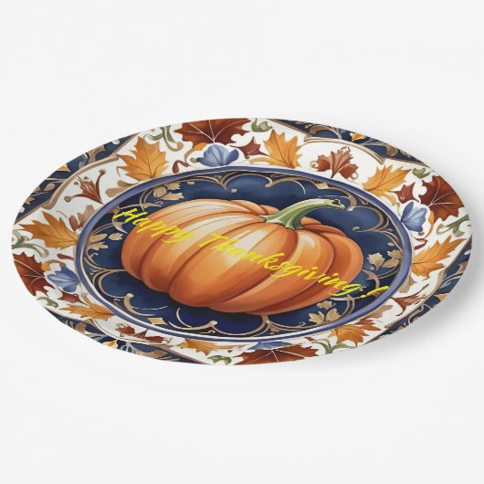 Assiettes En Carton Automne Thanksgiving Collection Citrouille moderne (Angle)