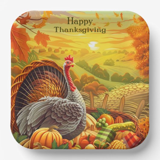 Assiettes En Carton Automne Turquie Citrouilles Thanksgiving Plaque pa (Recto)
