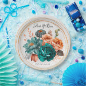 Assiettes En Carton Automne Turquoise et Terracotta Peony Mariage or (Fête)