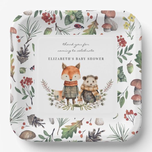 Assiettes En Carton Automne Woodland | Baby shower Animaux forestiers (Recto)