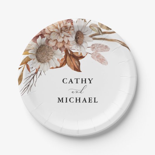 Assiettes En Carton Autum Rustic Floral, Dessert Mariage de automne (Devant)